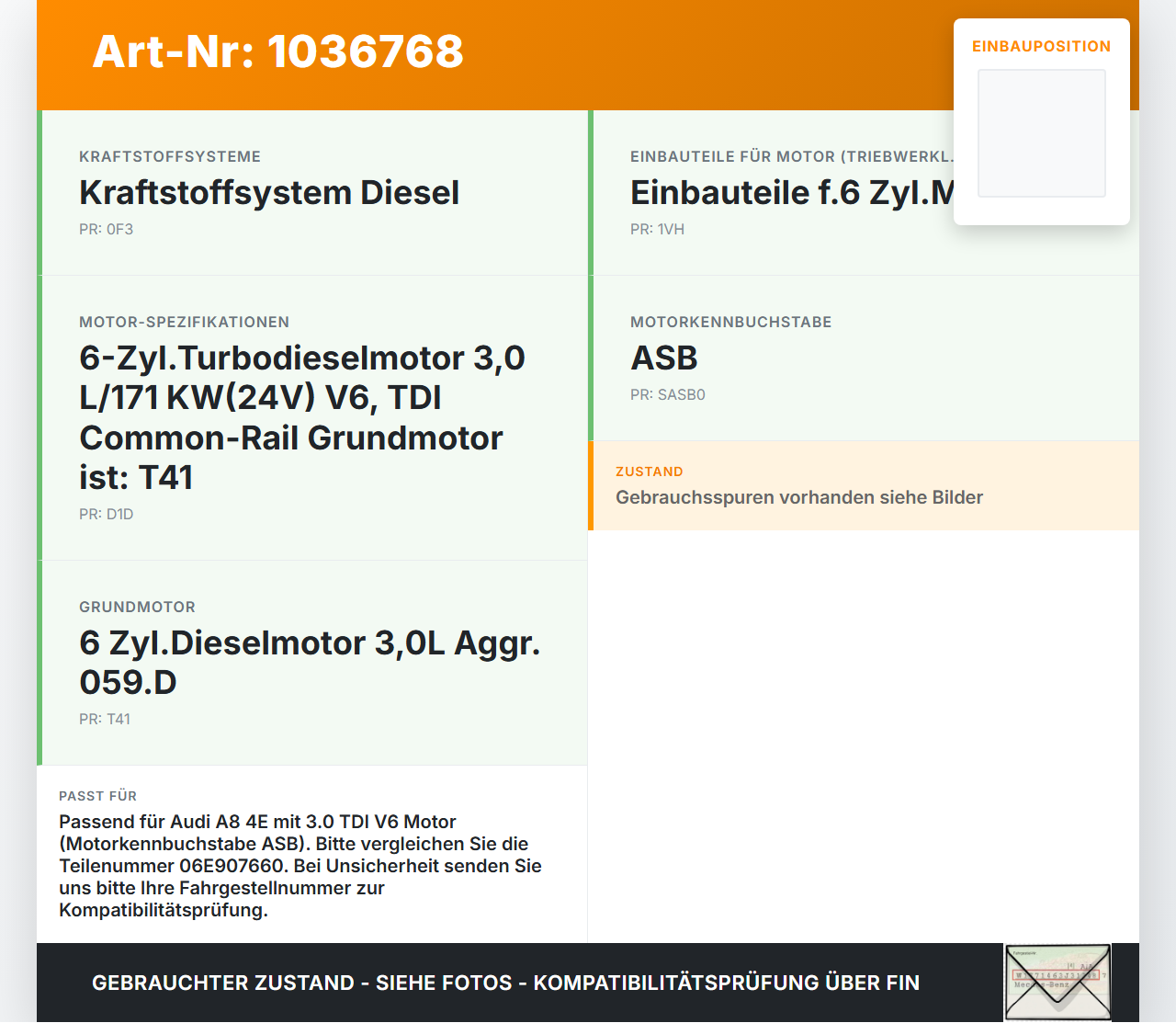 Audi A8 4E 05-08 TDI 3,0 155KW Sensor Motorölstand Ölstandssensor Audi A8 4E 05-08 17.05.2006 06E907660... Vorschau 3