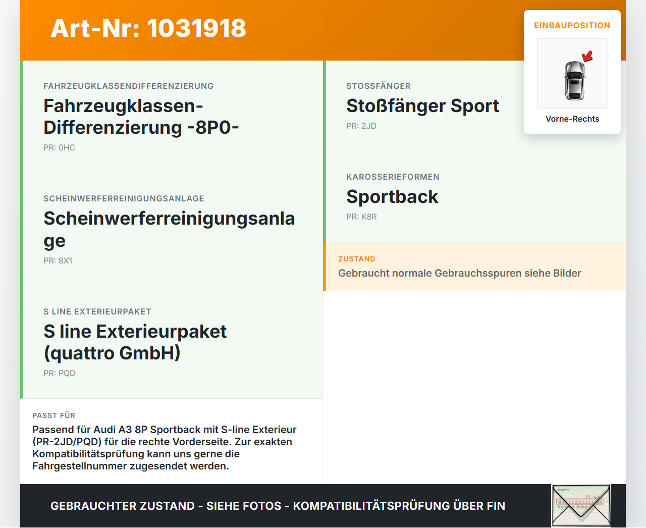 Audi A3 8P 04-08 5T Pralldämpfer Stoßstange Träger Vorne Rechts Audi A3 8P 04-08 12.10.2007 8P0807134 gebraucht Vorschau 3