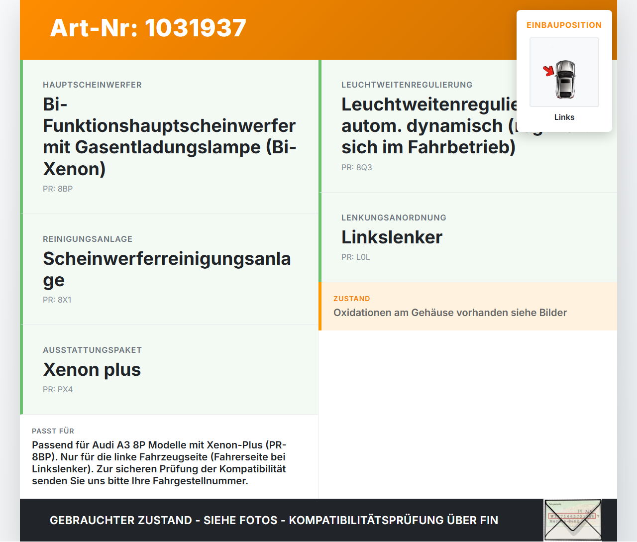 Audi A3 8P 04-08 Xenon Vorschaltgerät Links 35W Audi A3 8P 04-08 12.10.2007 8E0907391B 1307329115 gebraucht Vorschau 3