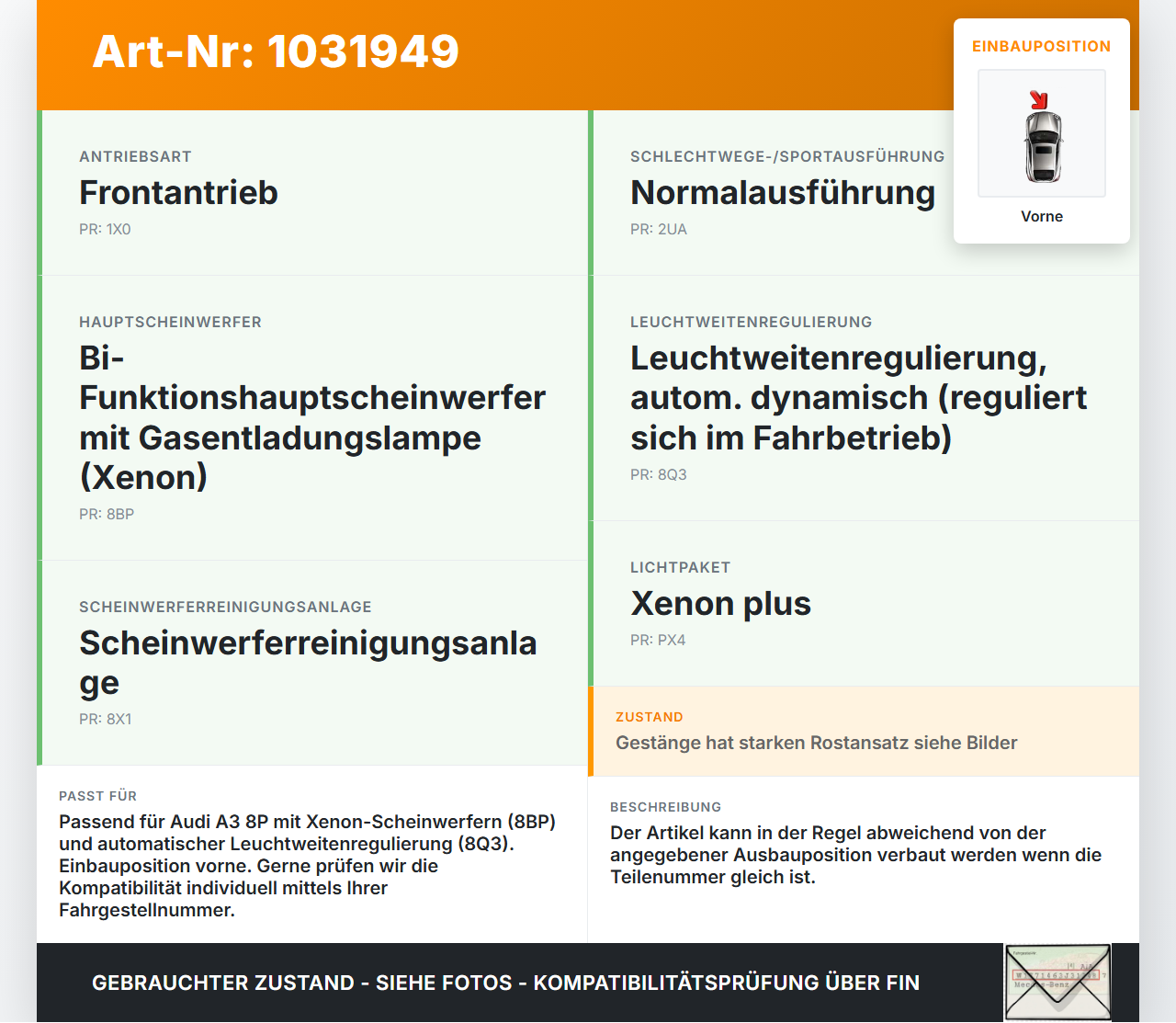 Audi A3 8P 04-08 Niveausensor Xenon LWR Sensor Neigung Vorne Audi A3 8P 04-08 12.10.2007 1K0941274B gebraucht Vorschau 3