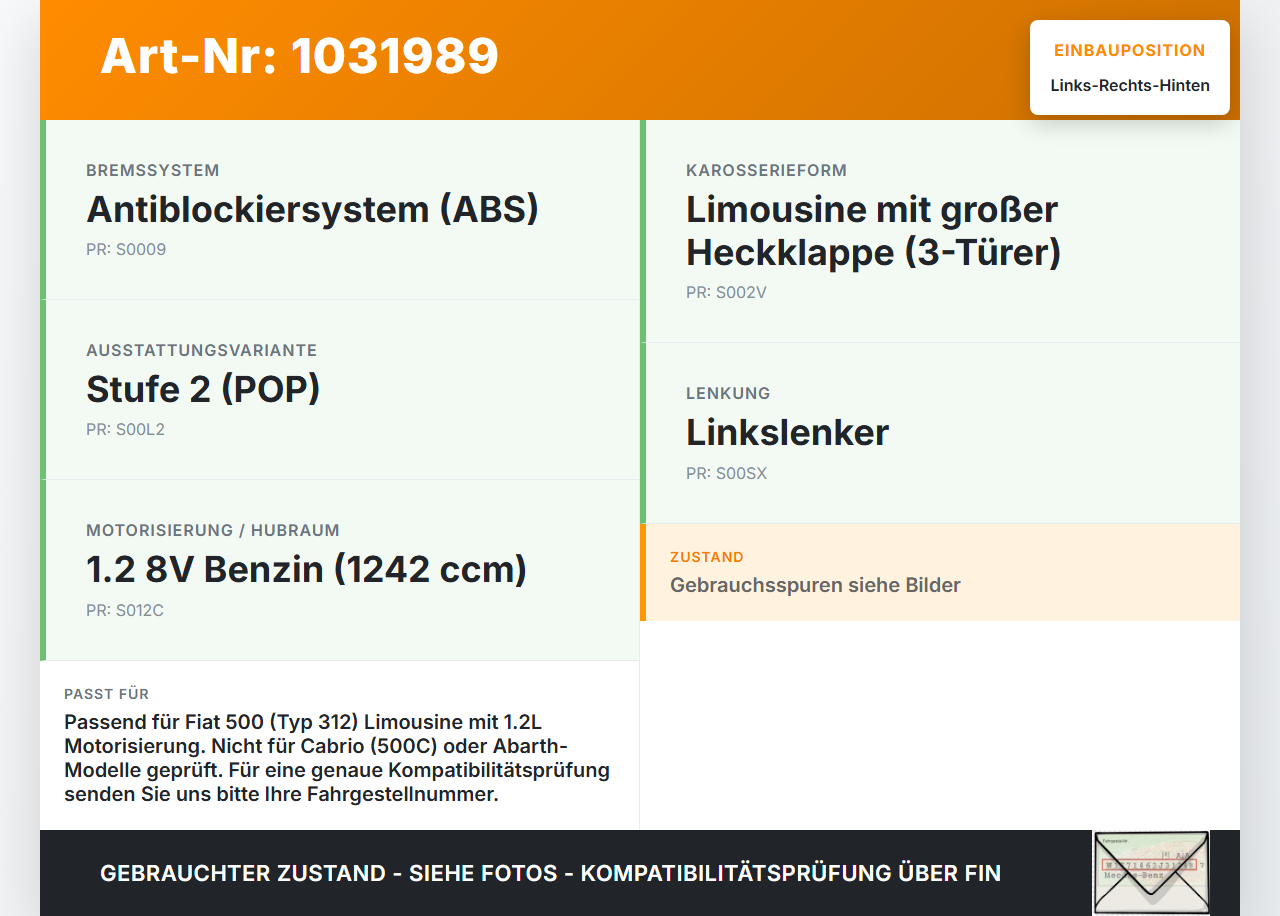 Fiat 500 07-15 Lim Stossdämpfer Links und Rechts Hinten Fiat 500 07-15 04.03.2008  870515203 gebraucht Vorschau 3