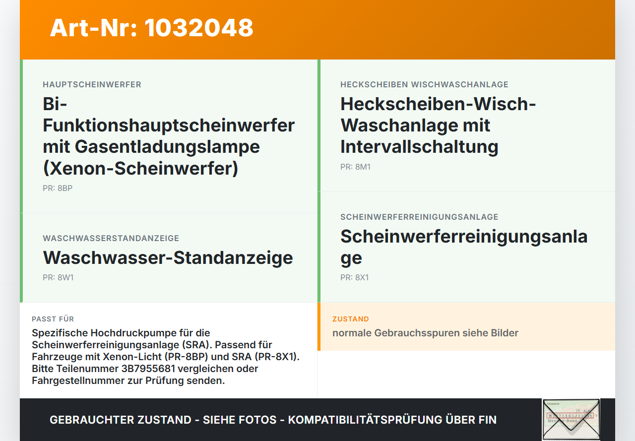 Audi A3 8P 04-08 Waschwasserpumpe Waschpumpe Audi A3 8P 04-08 12.10.2007 3B7955681 gebraucht Vorschau 3