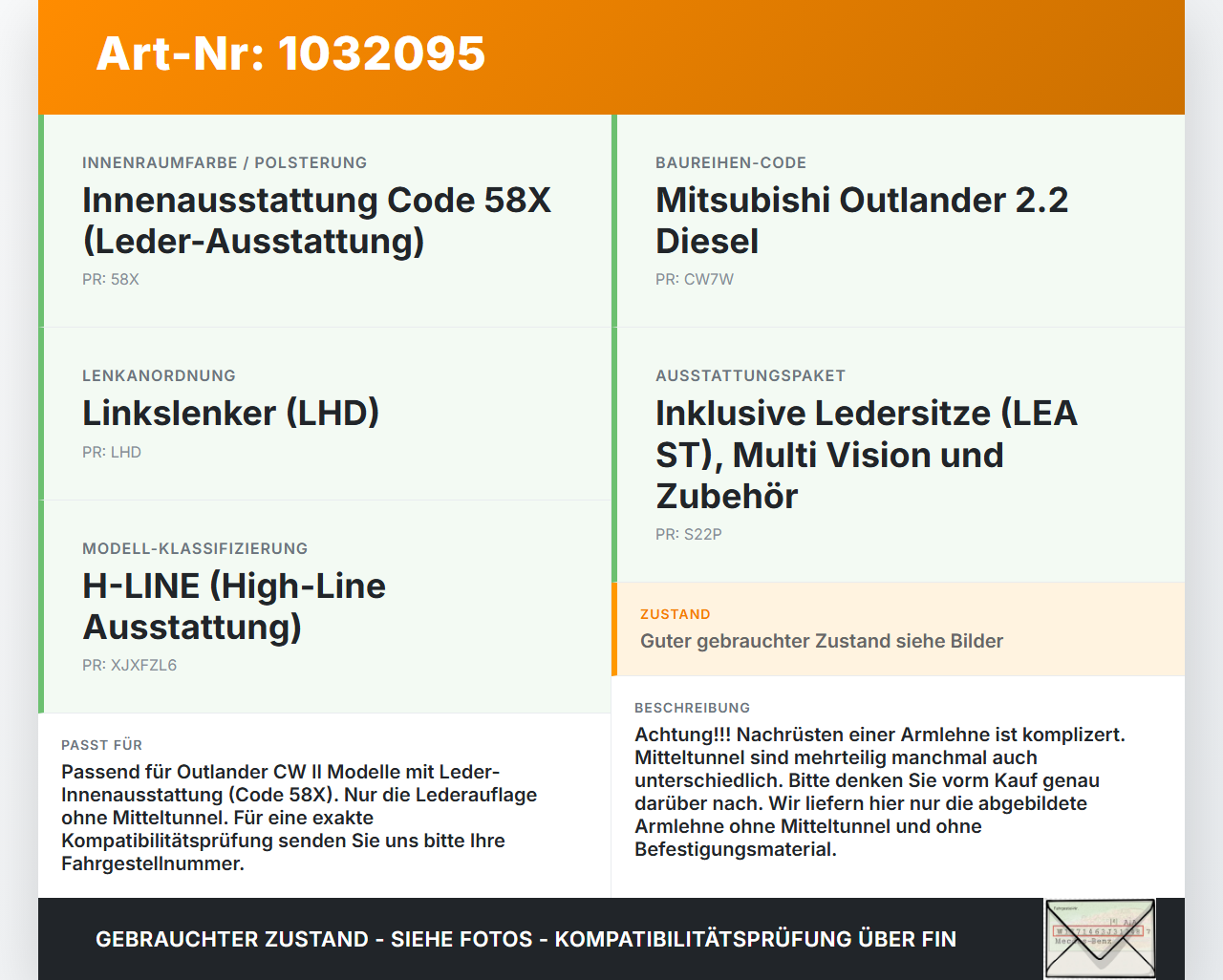 Mitsubishi Outlander CW II 07-10 Armlehne Mittelarmlehne Auflage Leder Mitsubishi Outlander CW II 07-10 01.04.2008... Vorschau 3