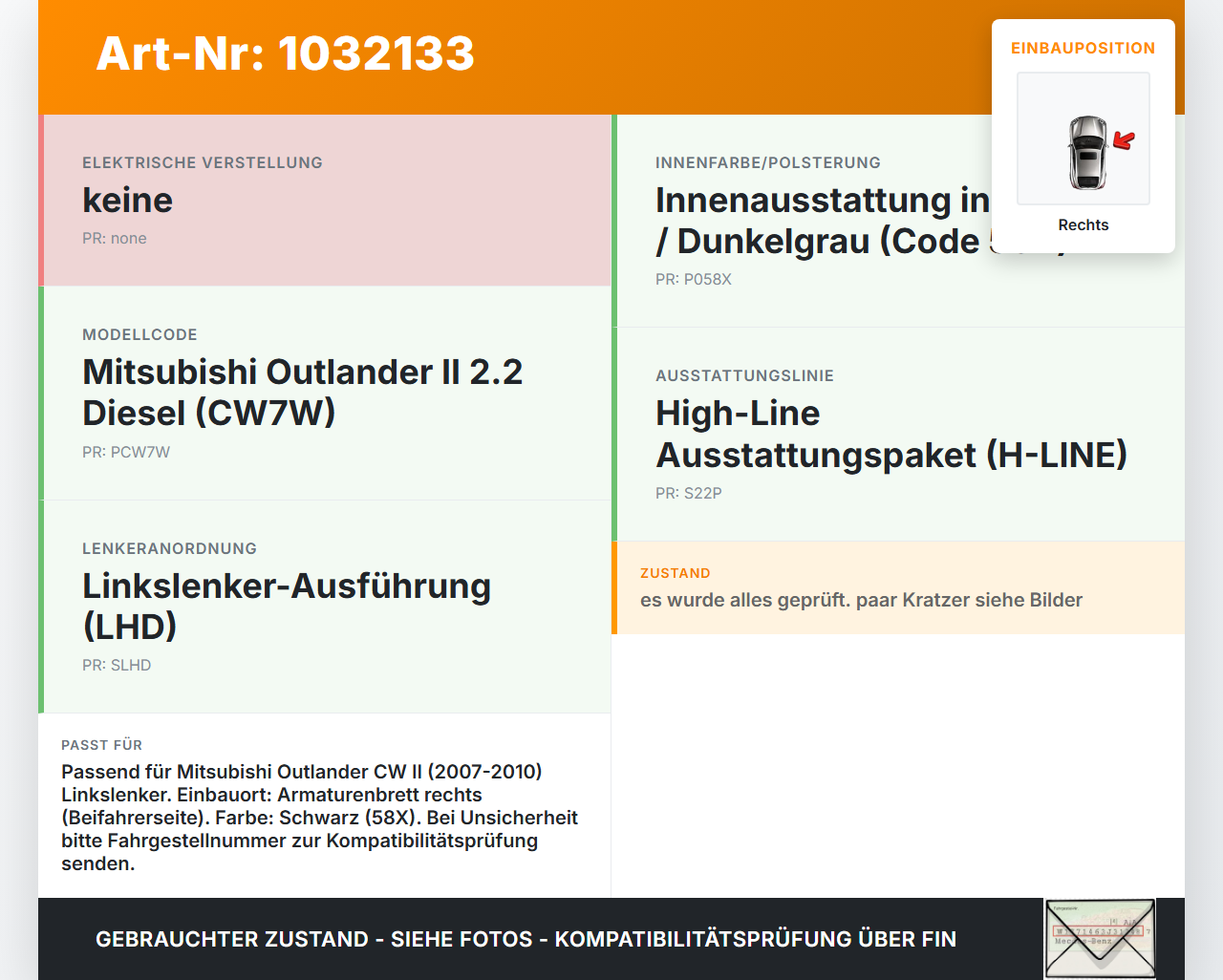 Mitsubishi Outlander CW II 07-10 Luftdusche Luftdüse Rechts Mitsubishi Outlander CW II 07-10 01.04.2008 gebraucht Vorschau 3