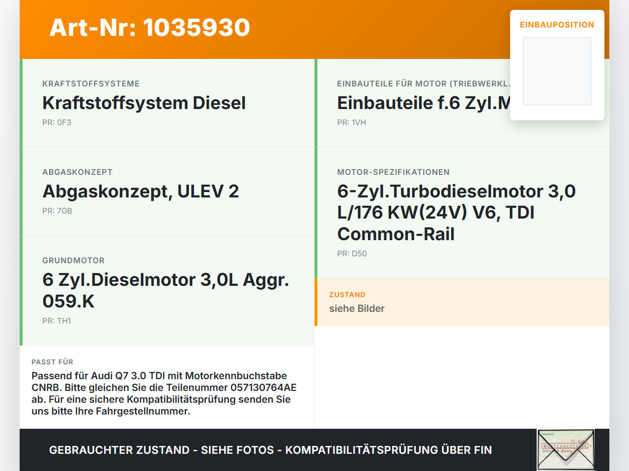 Audi Q7 4L 09-15 TDI 3,0 176KW Railsensor Drucksensor Audi Q7 4L 09-15 22.10.2012 057130764AE 0281006254 gebraucht Vorschau 3