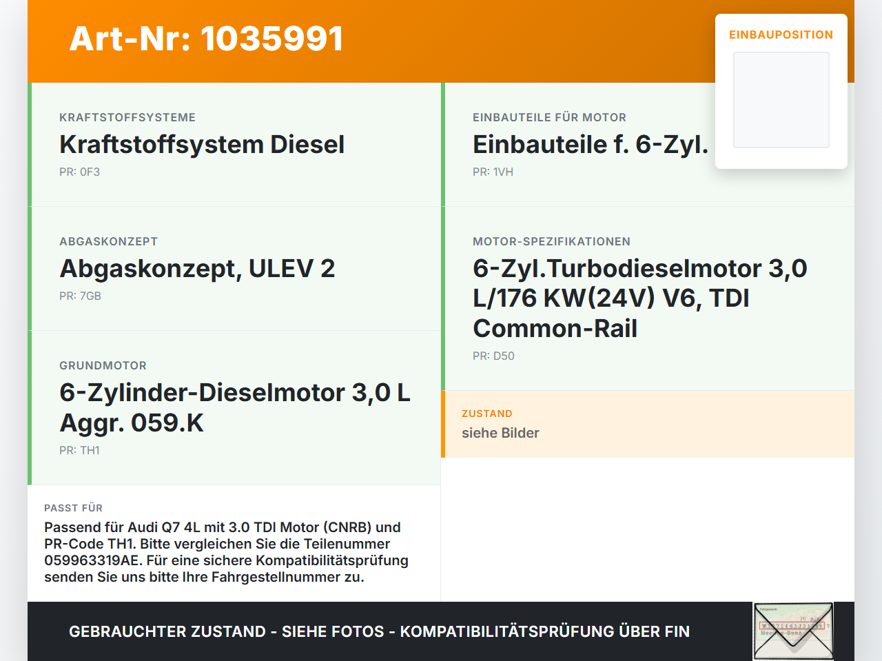 Audi Q7 4L 09-15 TDI 3,0 176KW CNRB Glühkerzen Audi Q7 4L 09-15 22.10.2012 059963319AE 7677138 gebraucht Vorschau 3