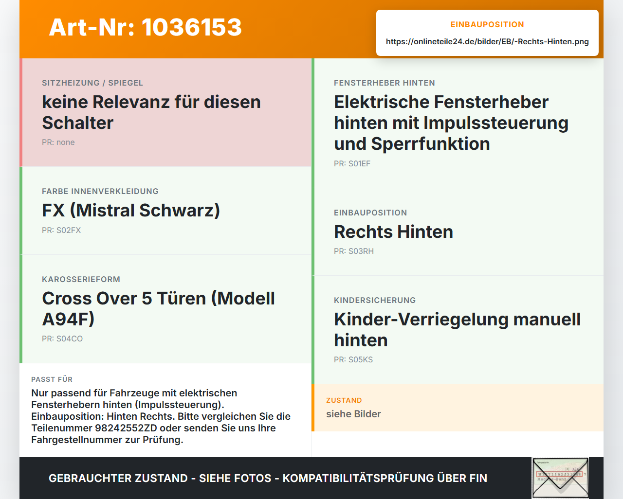 Peugeot 2008 CU 16-19 Fensterheberschalter Schalter Rechts Hinten Peugeot 2008 CU 16-19 30.08.2017 98242552ZD gebraucht Vorschau 3