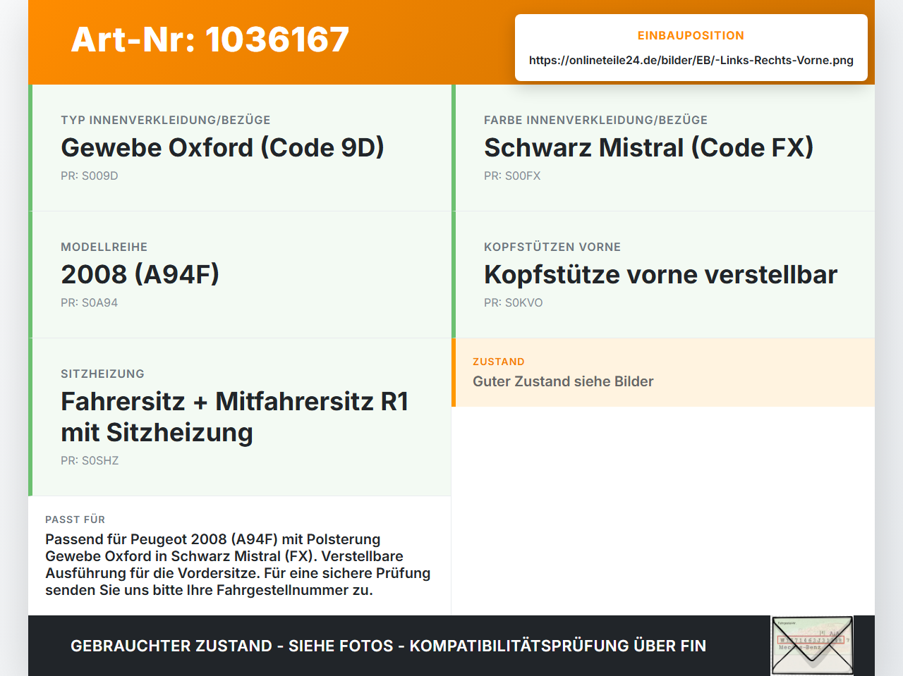 Peugeot 2008 CU 16-19 Kopfstütze für Beifahrer Sitz Rechts oder Links Vorne Peugeot 2008 CU 16-19 30.08.2017... Vorschau 3
