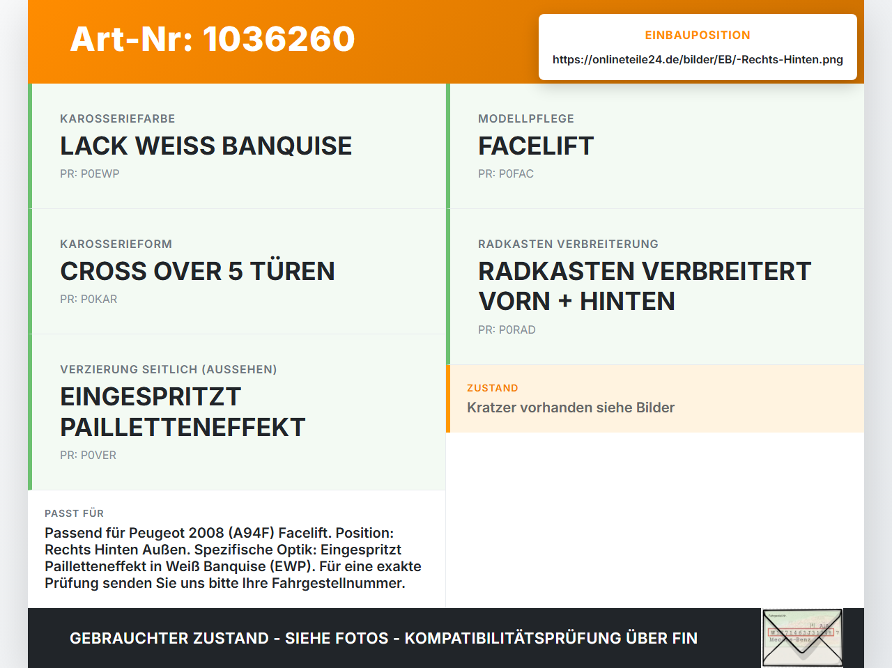 Peugeot 2008 CU 16-19 Türleiste Beplankung Rechts Hinten Aussen EWP Peugeot 2008 CU 16-19 30.08.2017 96784068XT... Vorschau 3