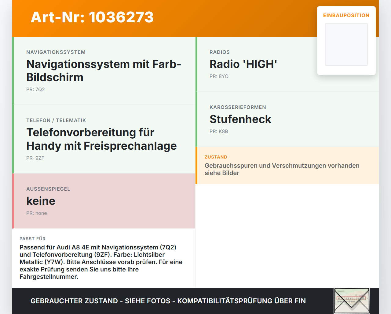 Audi A8 4E 05-08 Dachantenne Shark Fin GPS Radio Telefon Antenne Audi A8 4E 05-08 17.05.2006 9804058080 gebraucht Vorschau 3