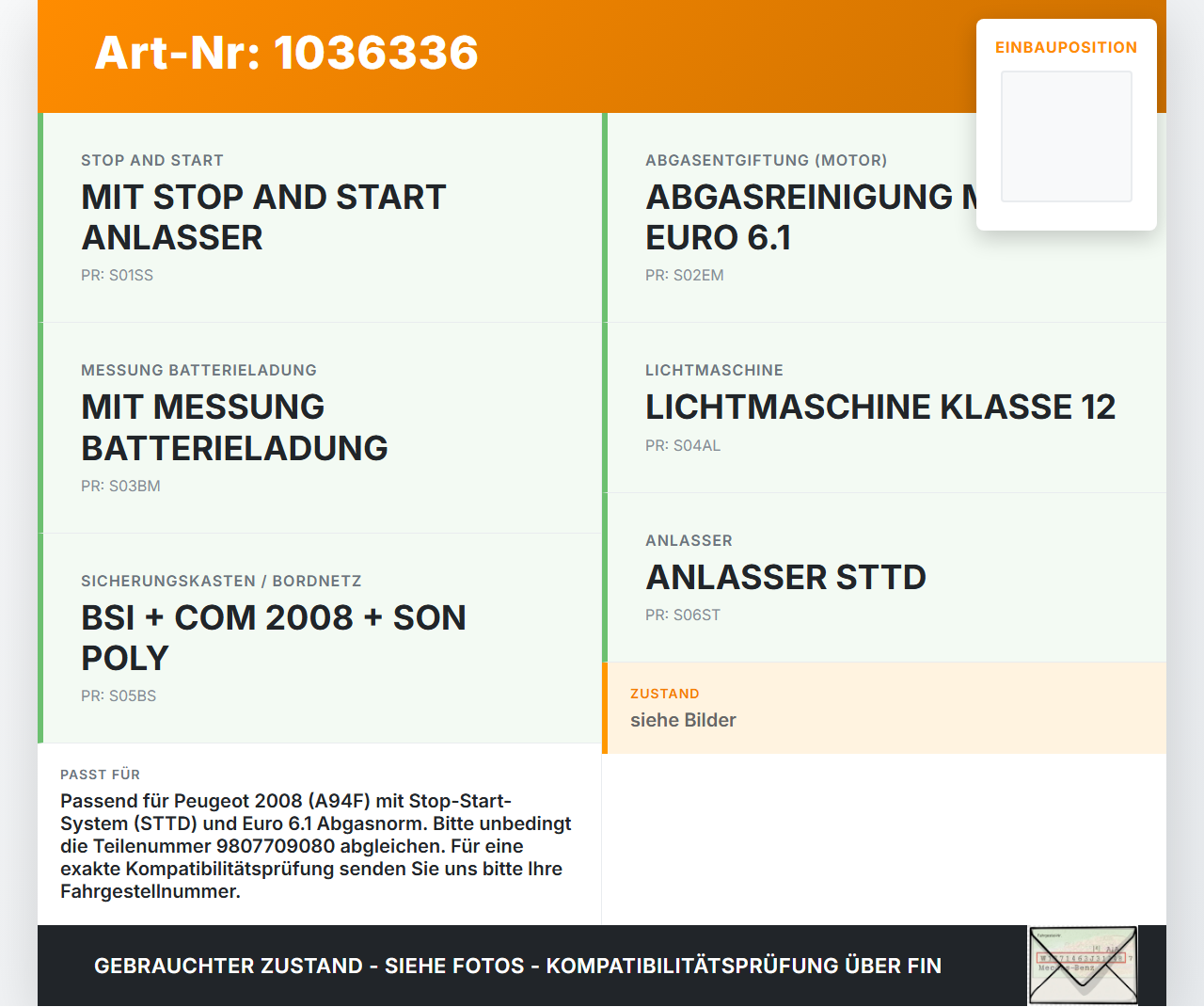 Peugeot 2008 CU 16-19 Steuergerät ECU Modul SG BICD Peugeot 2008 CU 16-19 30.08.2017 9807709080 V29046805B gebraucht Vorschau 3