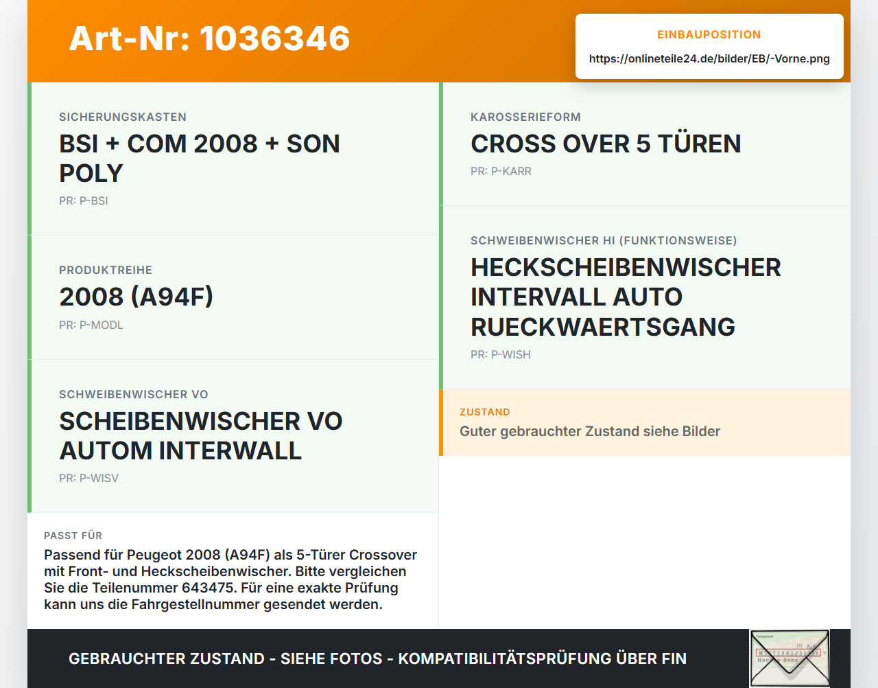Peugeot 2008 CU 16-19 Waschwasserpumpe Wischwasserpumpe Waschpumpe Vorne Peugeot 2008 CU 16-19 30.08.2017 643475... Vorschau 3