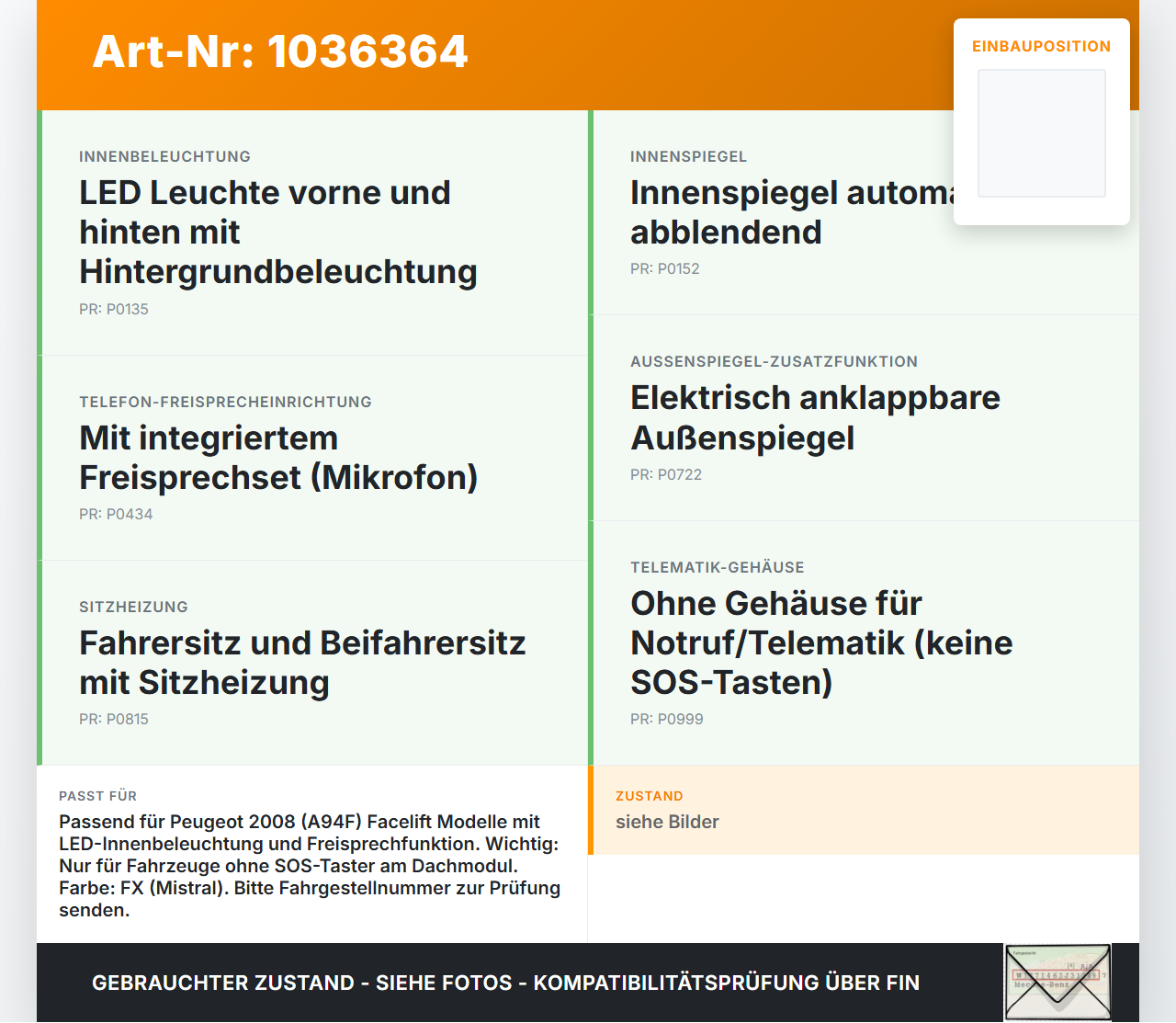 Peugeot 2008 CU 16-19 Innenleuchte Dachmodul Bedienteil Microfon Peugeot 2008 CU 16-19 30.08.2017 9812373180... Vorschau 3