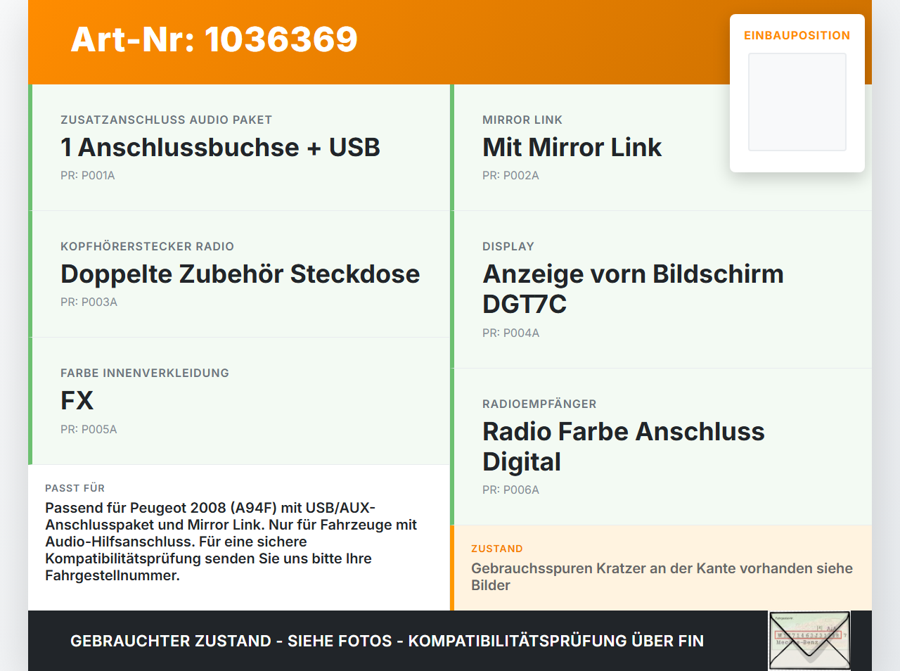 Peugeot 2008 CU 16-19 USB AUX Buchse Anschluss und Ablage Peugeot 2008 CU 16-19 30.08.2017 98007141XT gebraucht Vorschau 3
