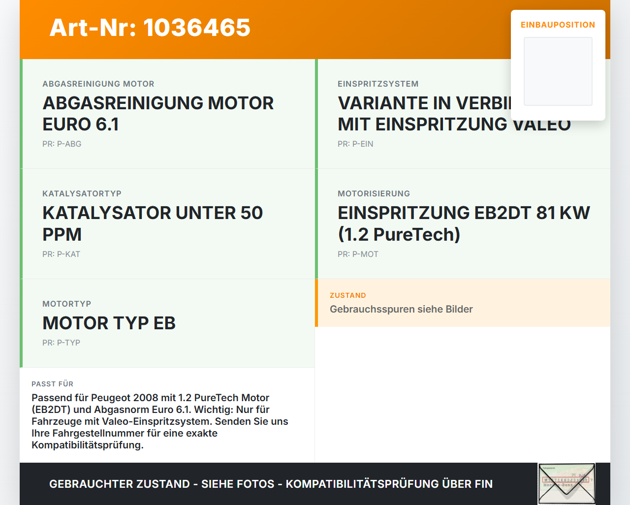 Peugeot 2008 CU 16-19 1,2 81KW Lambdasonde Pos.2 Nachkat Peugeot 2008 CU 16-19 30.08.2017 9810634380 9810034380... Vorschau 3
