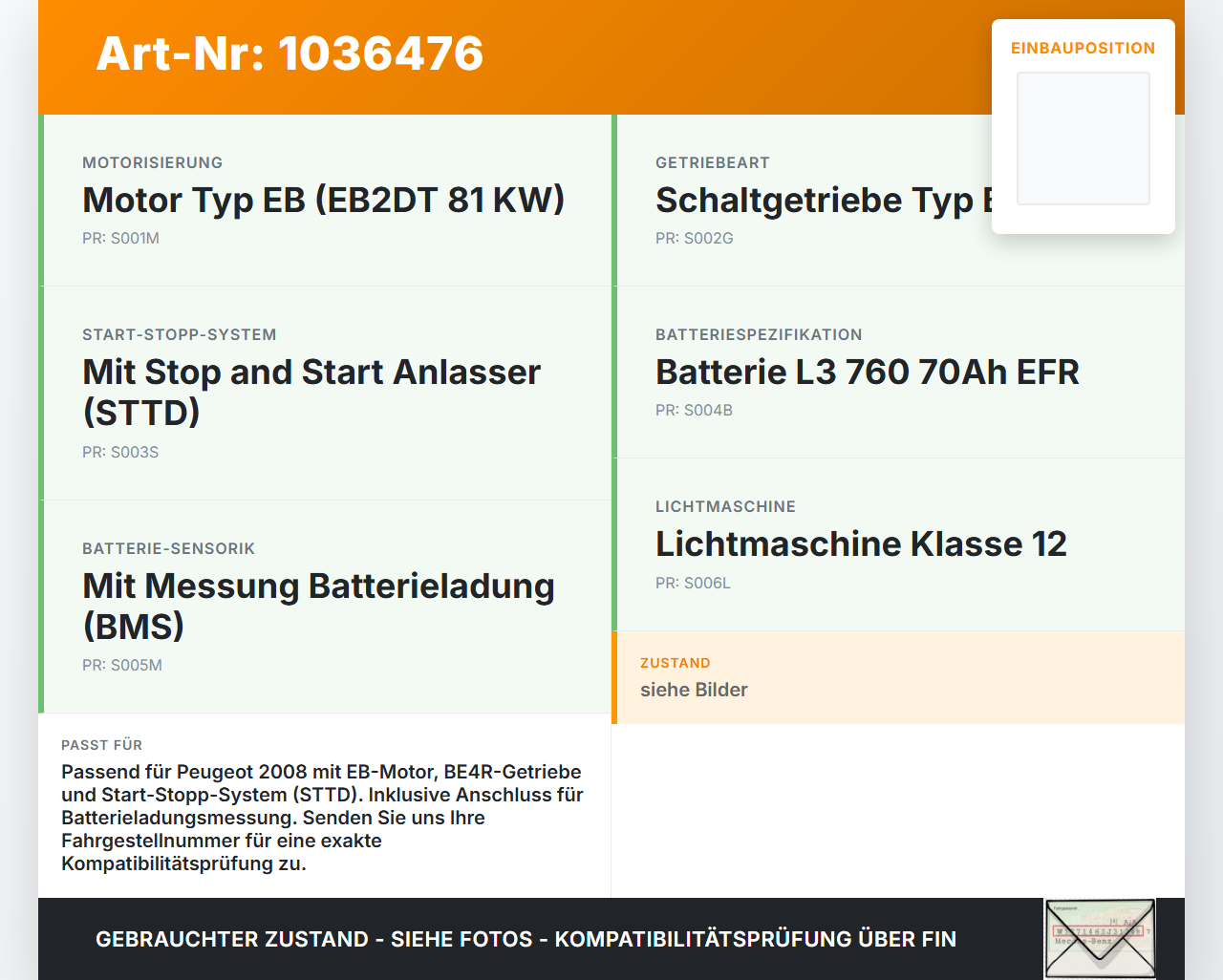 Peugeot 2008 CU 16-19 Batteriekabel Kabelbaum Peugeot 2008 CU 16-19 30.08.2017 9806701980 gebraucht Vorschau 3