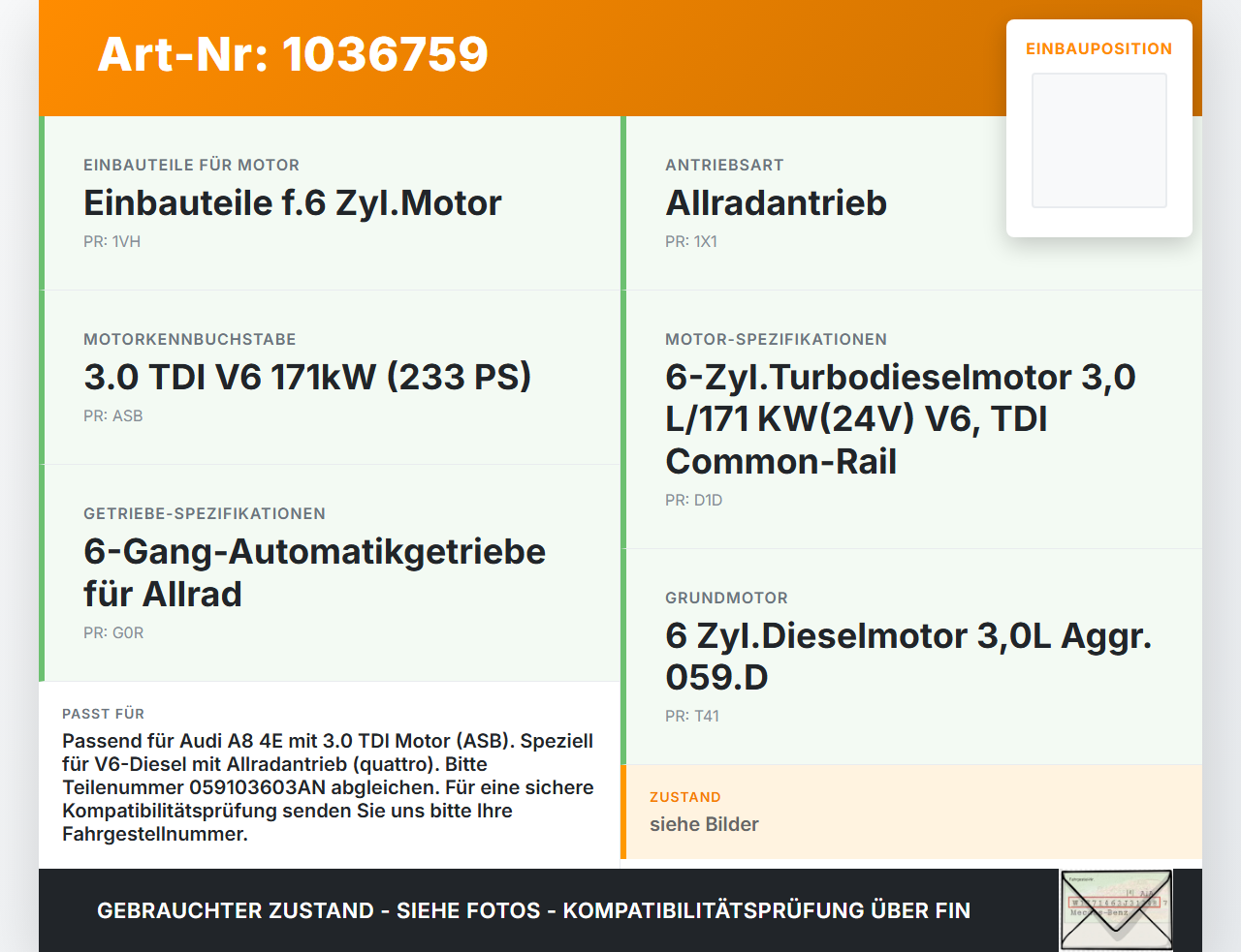 Audi A8 4E 05-08 TDI 3,0 155KW ASB Oberteil für Ölwanne Motorwanne Audi A8 4E 05-08 17.05.2006 079103603D... Vorschau 3