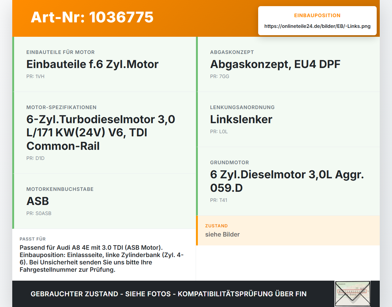 Audi A8 4E 05-08 TDI 3,0 155KW ASB Nockenwelle Einlass Links 4-6 Audi A8 4E 05-08 17.05.2006 059109009BK... Vorschau 3
