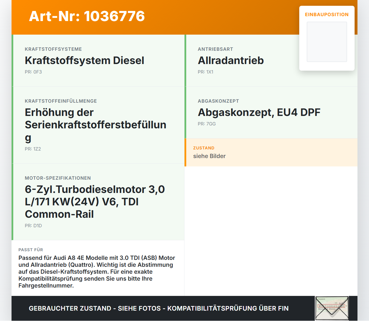 Audi A8 4E 05-08 TDI 3,0 155KW Kraftstoffpumpe Kraftstoff Förderpumpe Tankgeber Audi A8 4E 05-08 17.05.2006... Vorschau 3