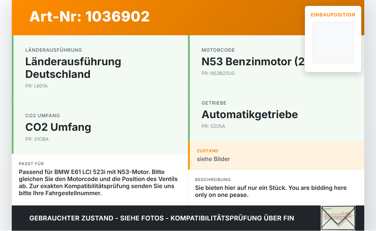 BMW 5er E61 LCI 07-10 3,0 200KW Magnetventil Öldruckregler für Nockenwellenverstellung Pos.1 BMW 5er E61 LCI 07-10... Vorschau 3