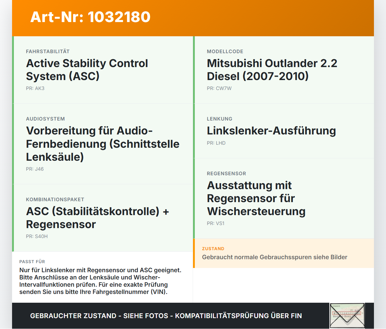 Mitsubishi Outlander CW II 07-10 Lenkstockschalter Blinker Wischer Kombischalter Mitsubishi Outlander CW II 07-10... Vorschau 3