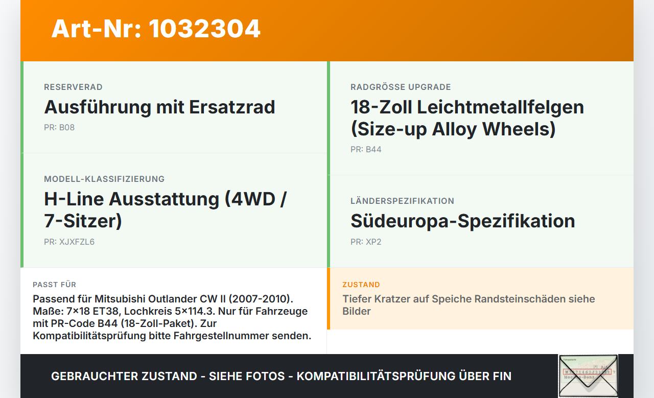 Mitsubishi Outlander CW II 07-10 1x Felge Alufelge 5X114.3 7X18Zoll ET38 Mitsubishi Outlander CW II 07-10... Vorschau 3