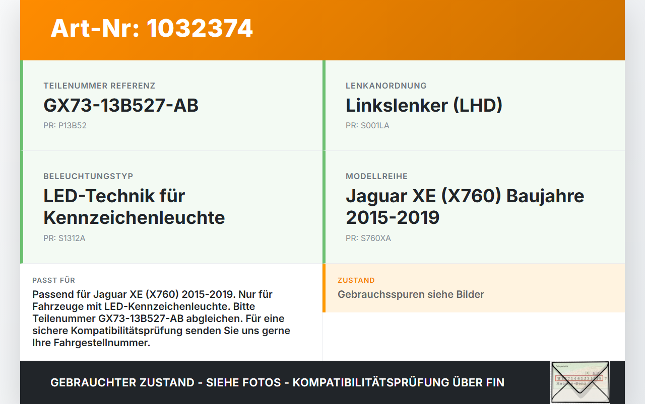 Jaguar XE X760 15-19 Kennzeichenleuchte LED Nummernschildbeleuchtung Jaguar XE X760 15-19 26.08.2018 GX73-13B527-AB... Vorschau 3