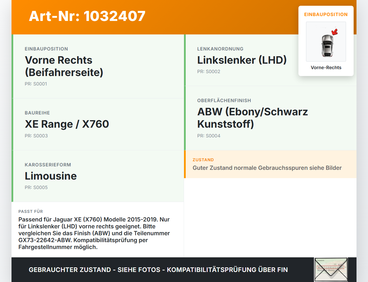Jaguar XE X760 15-19 Lim Griffmuschel Blende Türgriff Innen Vorne Rechts Jaguar XE X760 15-19 26.08.2018... Vorschau 3