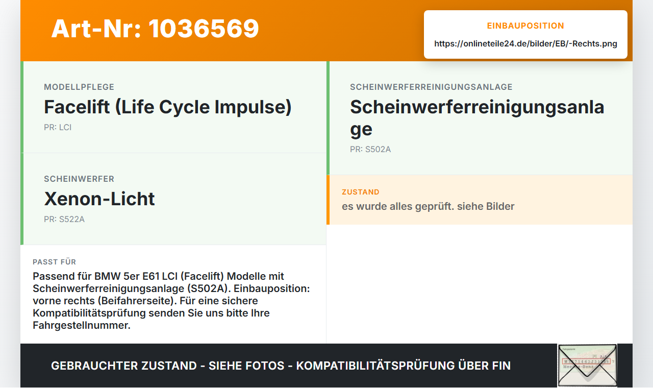 BMW 5er E61 LCI 07-10 Frontblende Abdeckung f. Scheinwerfer Waschdüse Rechts BMW 5er E61 LCI 07-10 30.06.2009... Vorschau 3