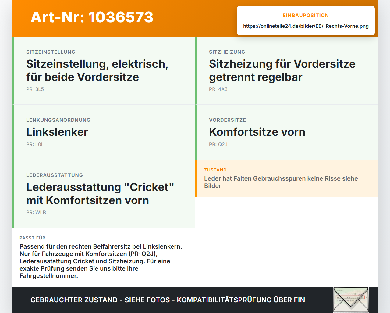 VW Touareg 7L 06-10 Sitzpolster für Beifahrersitz Rechts Vorne Leder beheizt VW Touareg 7L 06-10 18.05.2007... Vorschau 3