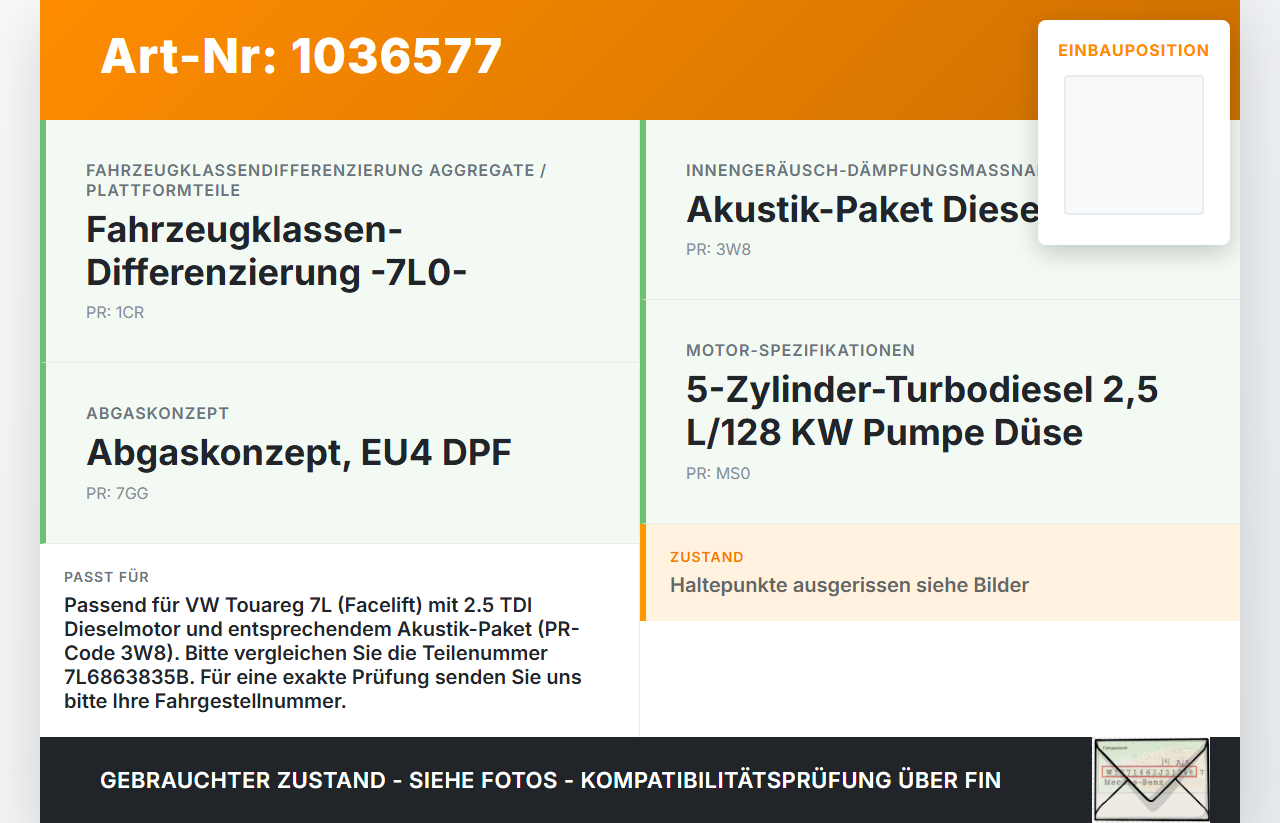 VW Touareg 7L 06-10 Dämmung Schallisolierung für Motorhaube Dämmmatte VW Touareg 7L 06-10 18.05.2007 7L6863835B... Vorschau 3