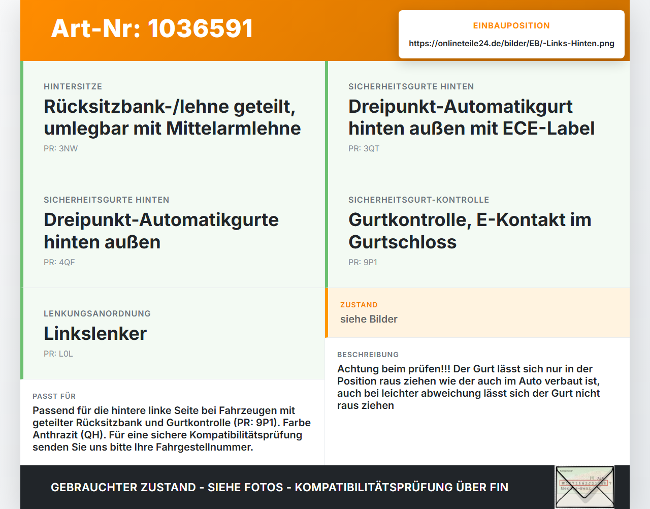 VW Touareg 7L 06-10 Gurt Sicherheitsgurt Links Hinten VW Touareg 7L 06-10 18.05.2007 7L6857705A gebraucht Vorschau 3