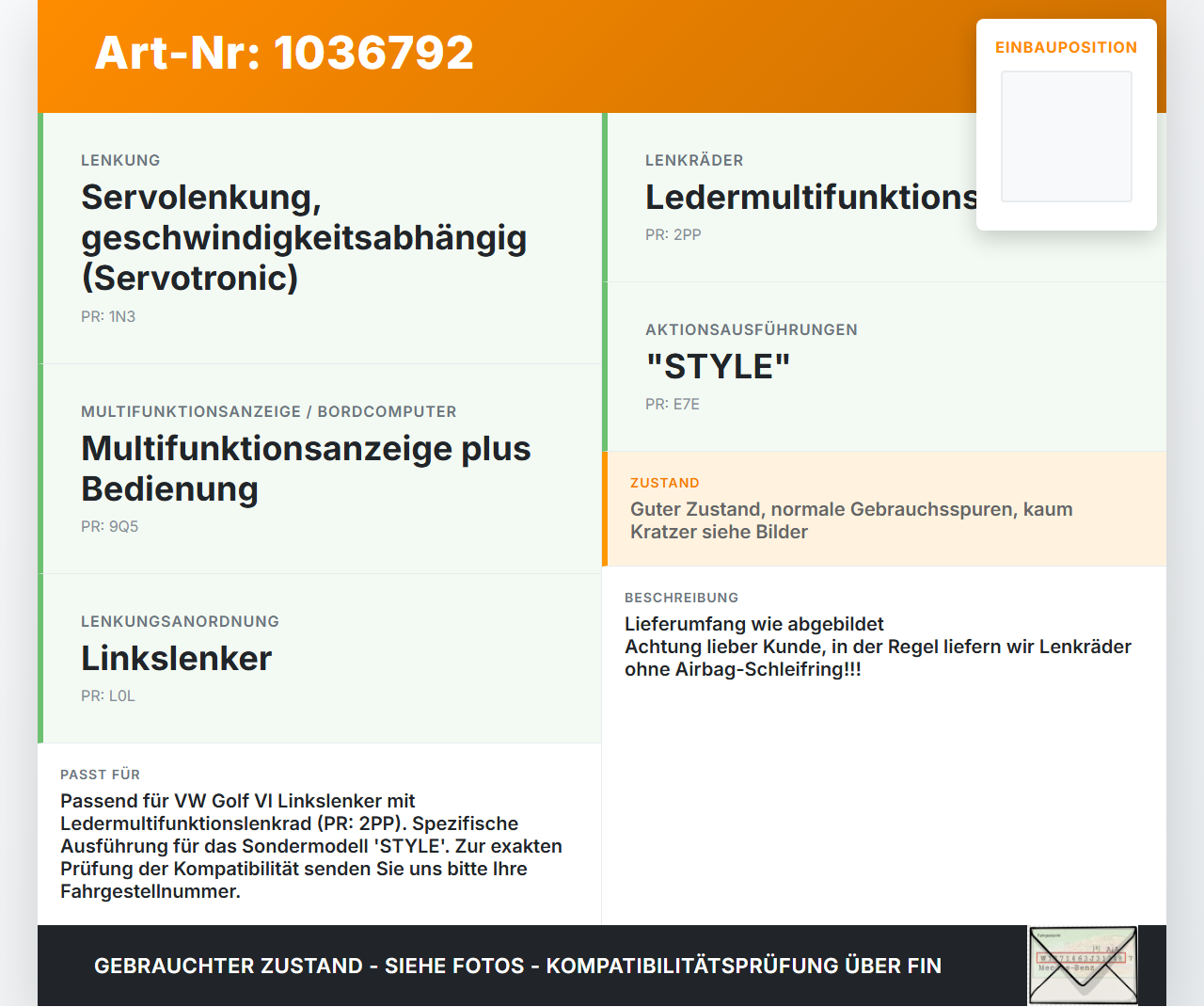 VW Golf VI 5K 08-12 Lenkrad ohne Airbag VW Golf VI 5K 08-12 26.01.2012 3C8419091BE 3C8419091BEZRP 3C8880201T gebraucht Vorschau 3