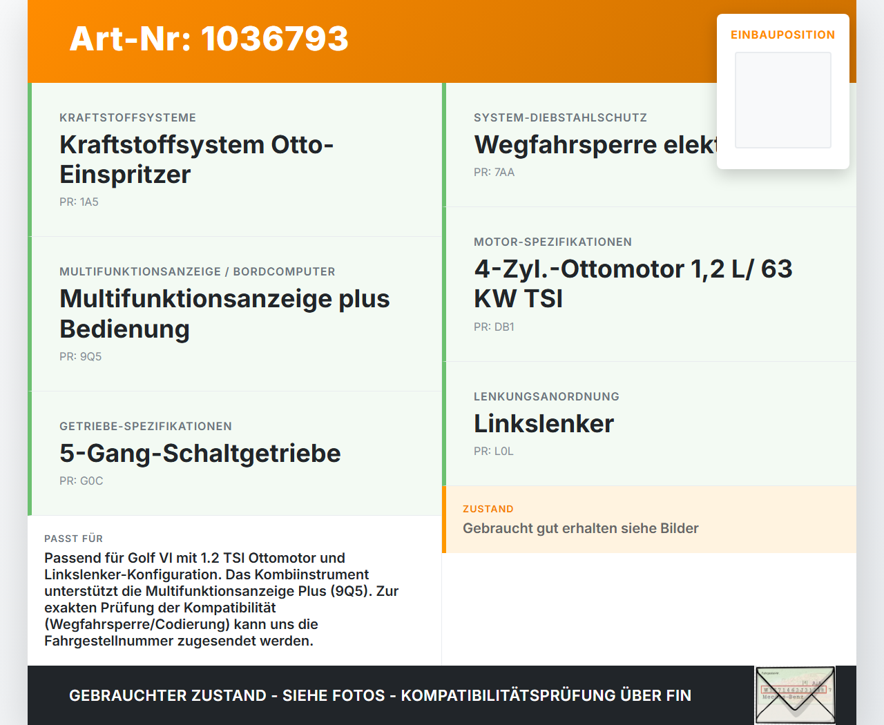 VW Golf VI 5K 08-12 TSI 1,2 63KW Kombiinstrument Tacho VW Golf VI 5K 08-12 26.01.2012 5K0920872X A2C32702100 gebraucht Vorschau 3