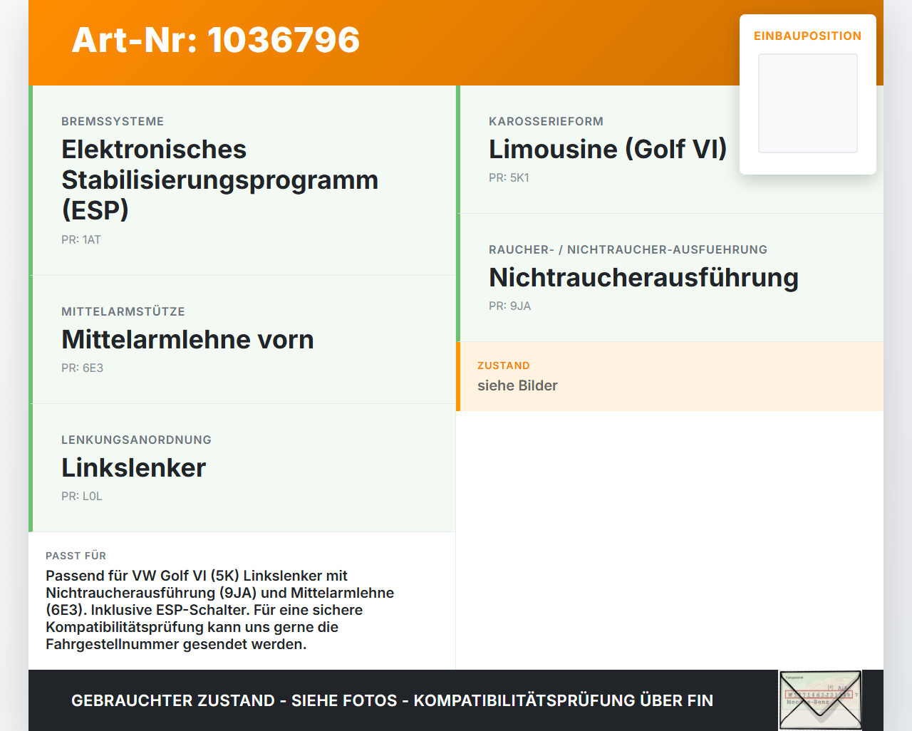 VW Golf VI 5K 08-12 Lim Ablagefach Staufach Fach mit ESP Schalter VW Golf VI 5K 08-12 26.01.2012 5K0857961A gebraucht Vorschau 3