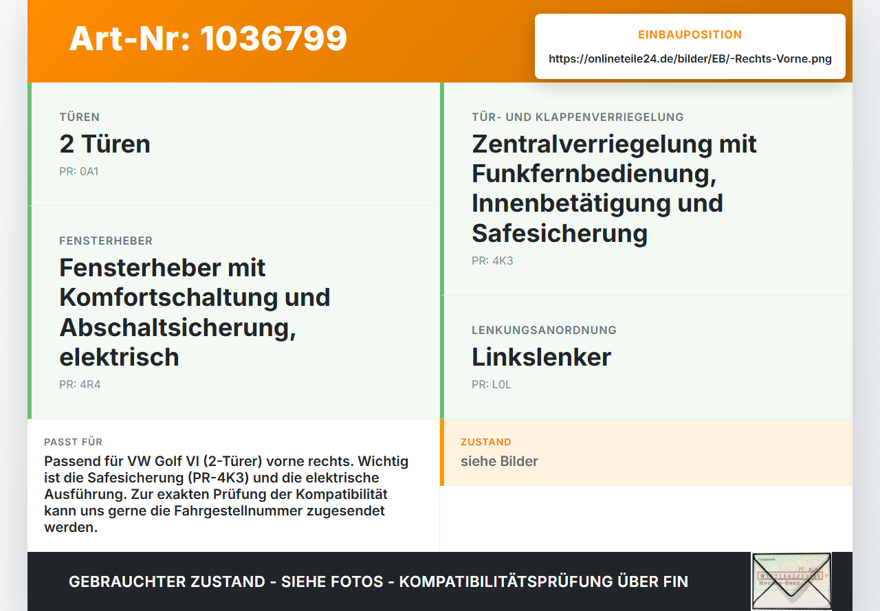 VW Golf VI 5K 08-12 Lim Türschloss m. ZV Stellmotor Rechts Vorne VW Golf VI 5K 08-12 26.01.2012 5K1837016D gebraucht Vorschau 3