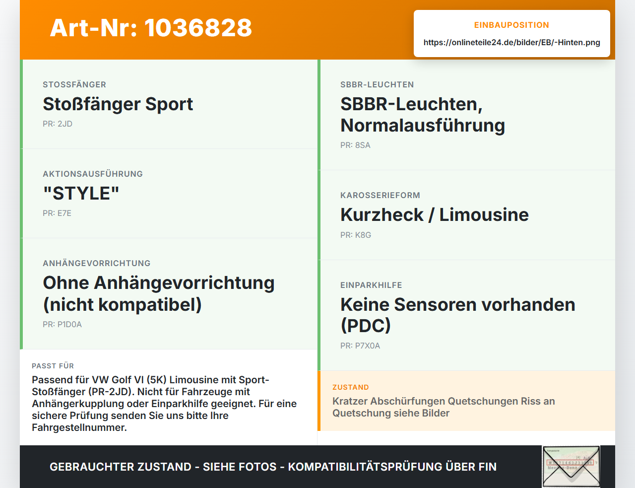 VW Golf VI 5K 08-12 Lim Stoßstange Stoßfänger Heckstosstange Hinten LB9A VW Golf VI 5K 08-12 26.01.2012 5K0071610... Vorschau 3