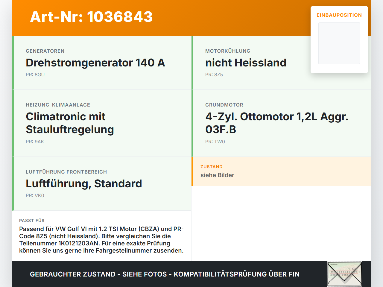 VW Golf VI 5K 08-12 TSI 1,2 63KW Lüfter Ventilator f. Kühler VW Golf VI 5K 08-12 26.01.2012 1K0121203AN 1K0121203AH... Vorschau 3