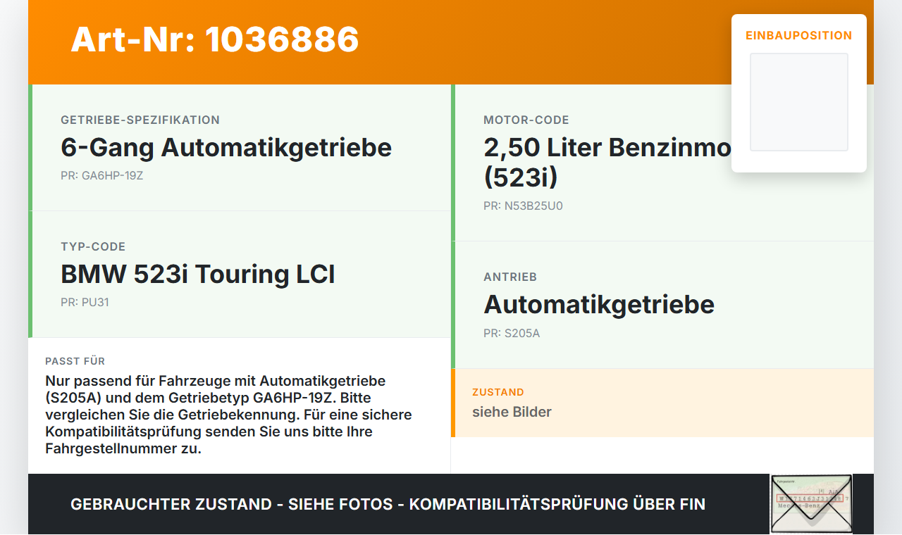 BMW 5er E61 LCI 07-10 3,0 200KW Autom Wandler Drehmomentwandler für Getriebe BMW 5er E61 LCI 07-10 30.06.2009... Vorschau 3