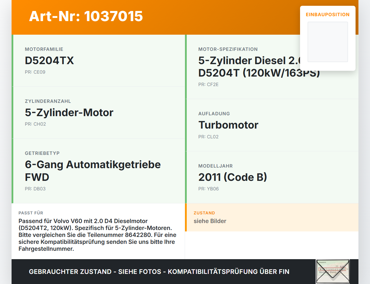 Volvo V60 D4 10-13 2,0d 120KW D5204T2 Riemenscheibe für Nockenwelle 1 Volvo V60 D4 10-13 24.03.2011 31402597... Vorschau 3