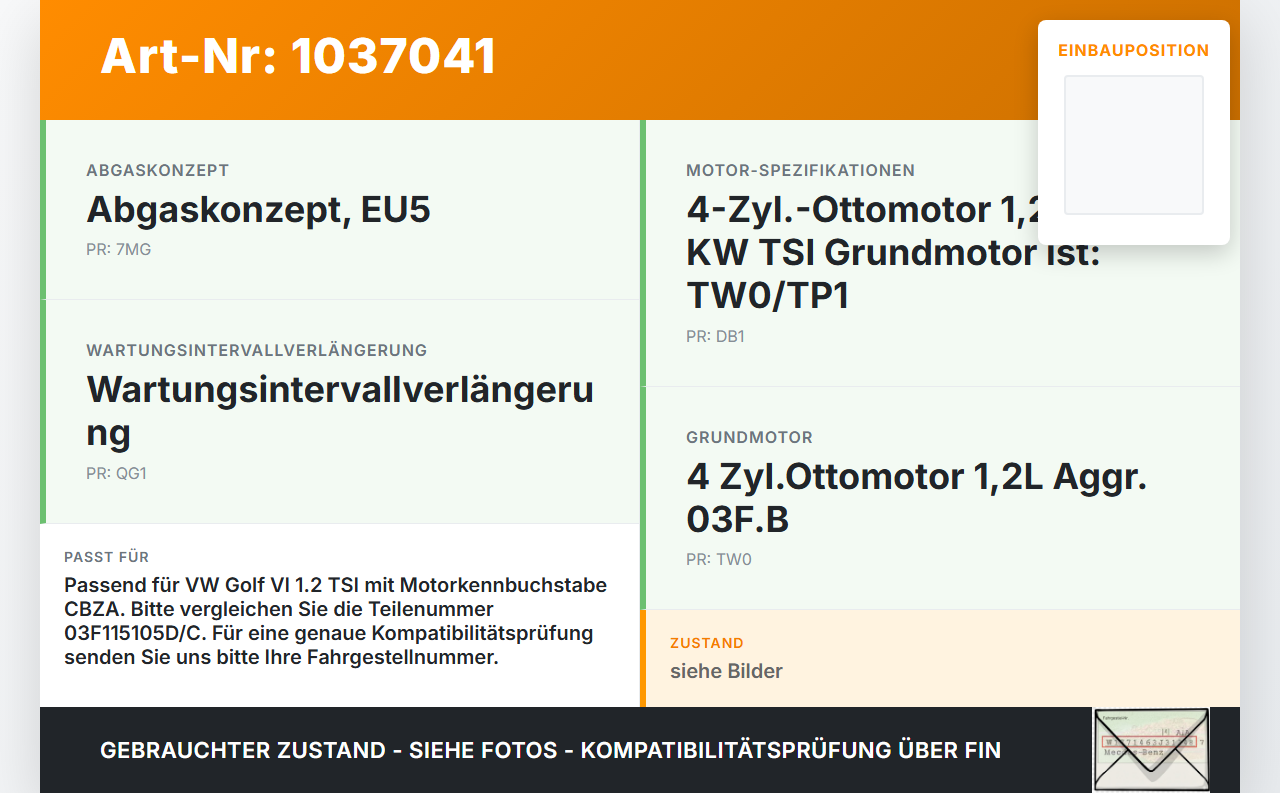 VW Golf VI 5K 08-12 TSI 1,2 63KW CBZA Ölpumpe VW Golf VI 5K 08-12 26.01.2012 03F115105D 03F115105C gebraucht Vorschau 3