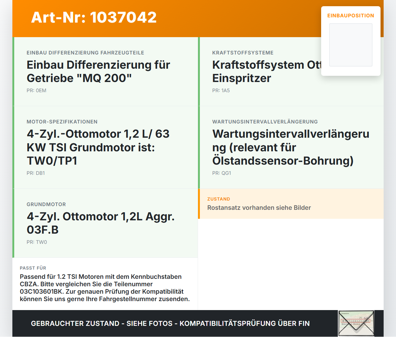 VW Golf VI 5K 08-12 TSI 1,2 63KW CBZA Ölwanne Motorwanne VW Golf VI 5K 08-12 26.01.2012 03C103601BK gebraucht Vorschau 3