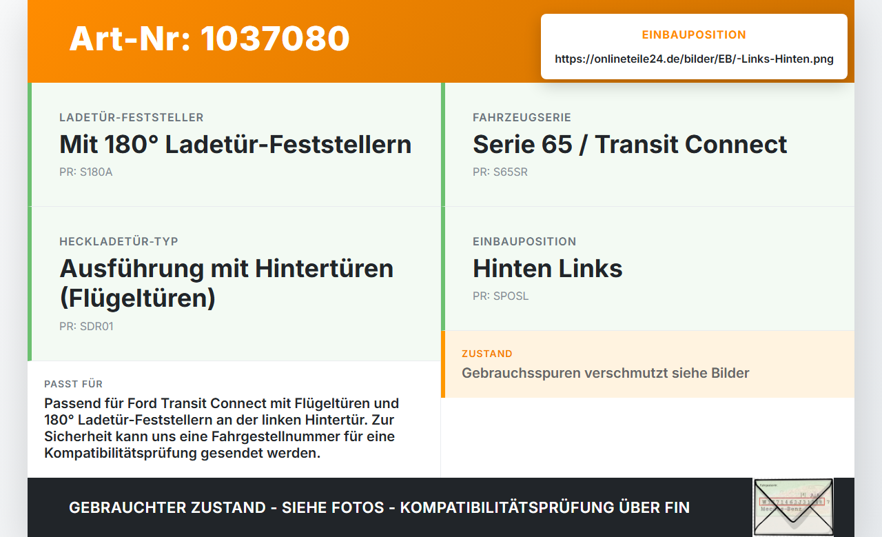 Ford Tourneo Connect 09-13 Türfangband  Türbremse Türanschlag Links Hinten für Flügeltür Ford Tourneo Connect 09-13... Vorschau 3