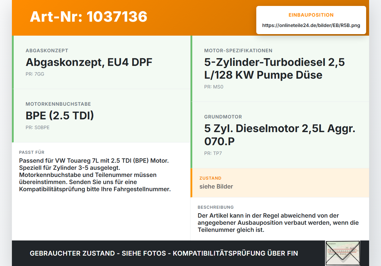 VW Touareg 7L 06-10 TDI 2,5 120KW BPE Kolben mit Pleuel Pos B 3-5 VW Touareg 7L 06-10 18.05.2007 070107065AN gebraucht Vorschau 3