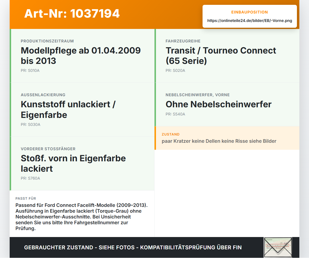 Ford Tourneo Connect 09-13 Stoßstange Stoßfänger Frontschürze Vorne 7VT Ford Tourneo Connect 09-13 26.09.2012... Vorschau 3