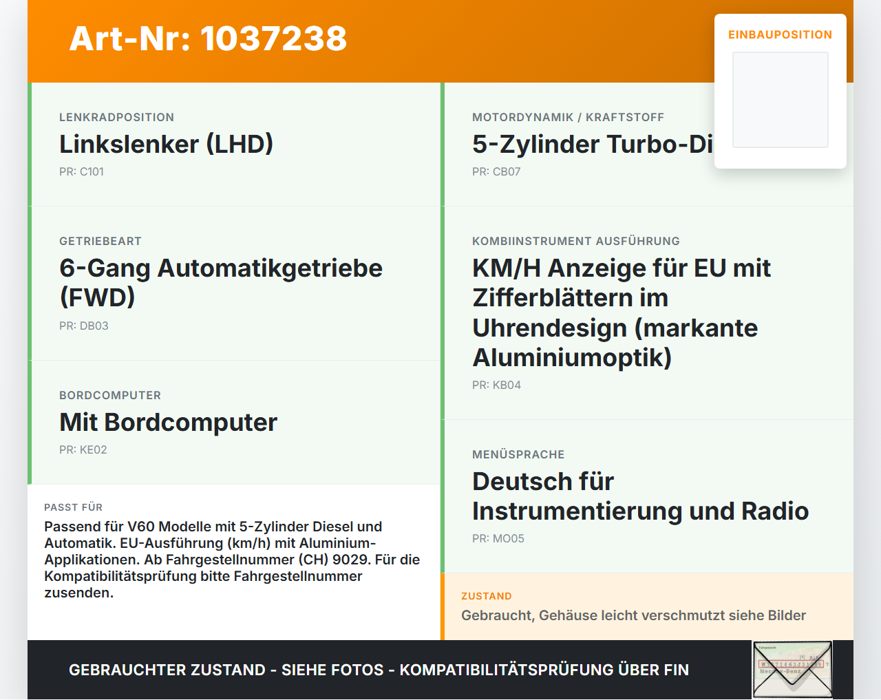 Volvo V60 D4 10-13 2,0d 120KW Kombiinstrument Tacho Volvo V60 D4 10-13 24.03.2011 36001834 69399-870U 36000918... Vorschau 3