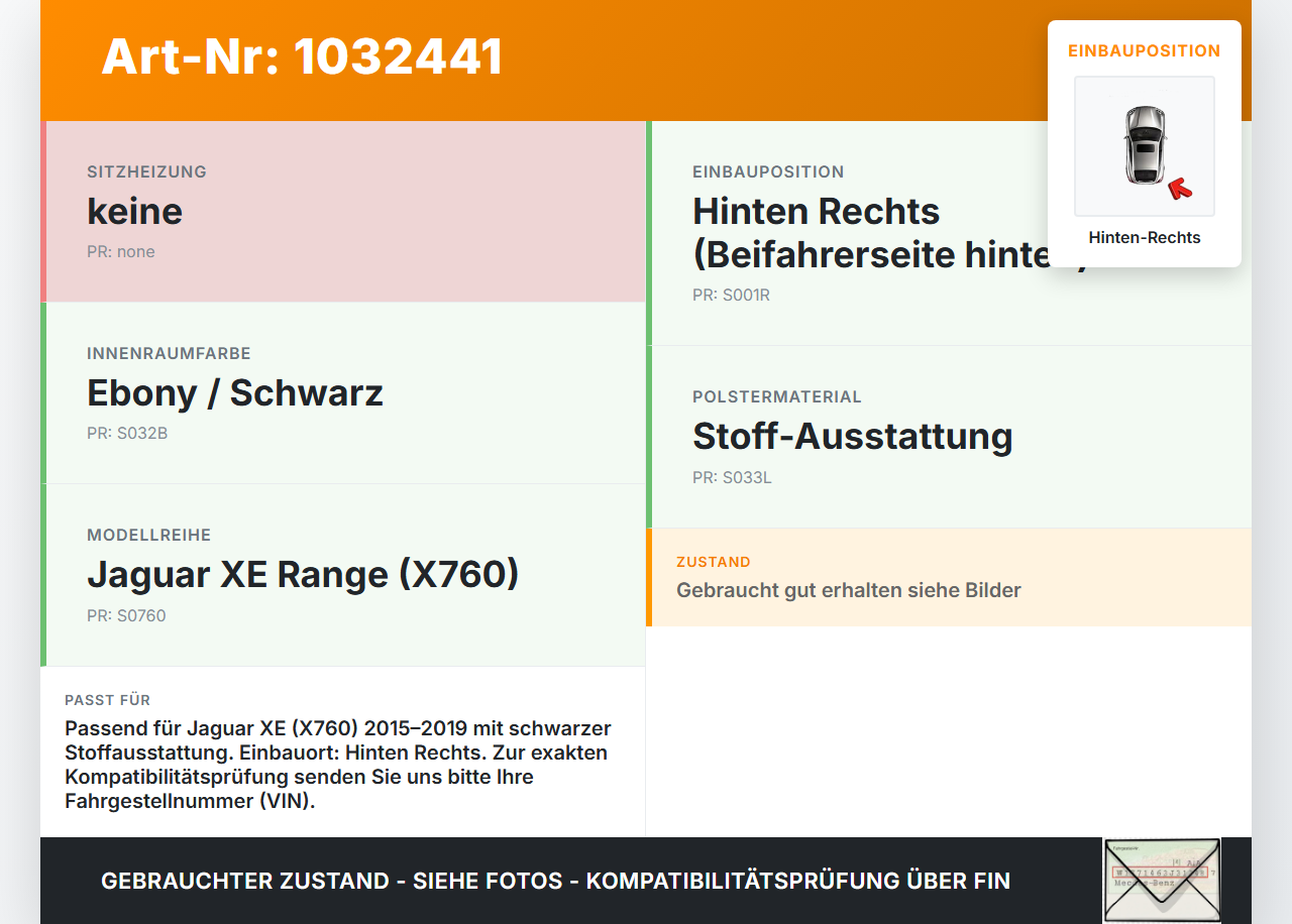 Jaguar XE X760 15-19 Kopfstütze Stoff Schwarz Hinten Rechts Jaguar XE X760 15-19 26.08.2018 gebraucht Vorschau 3