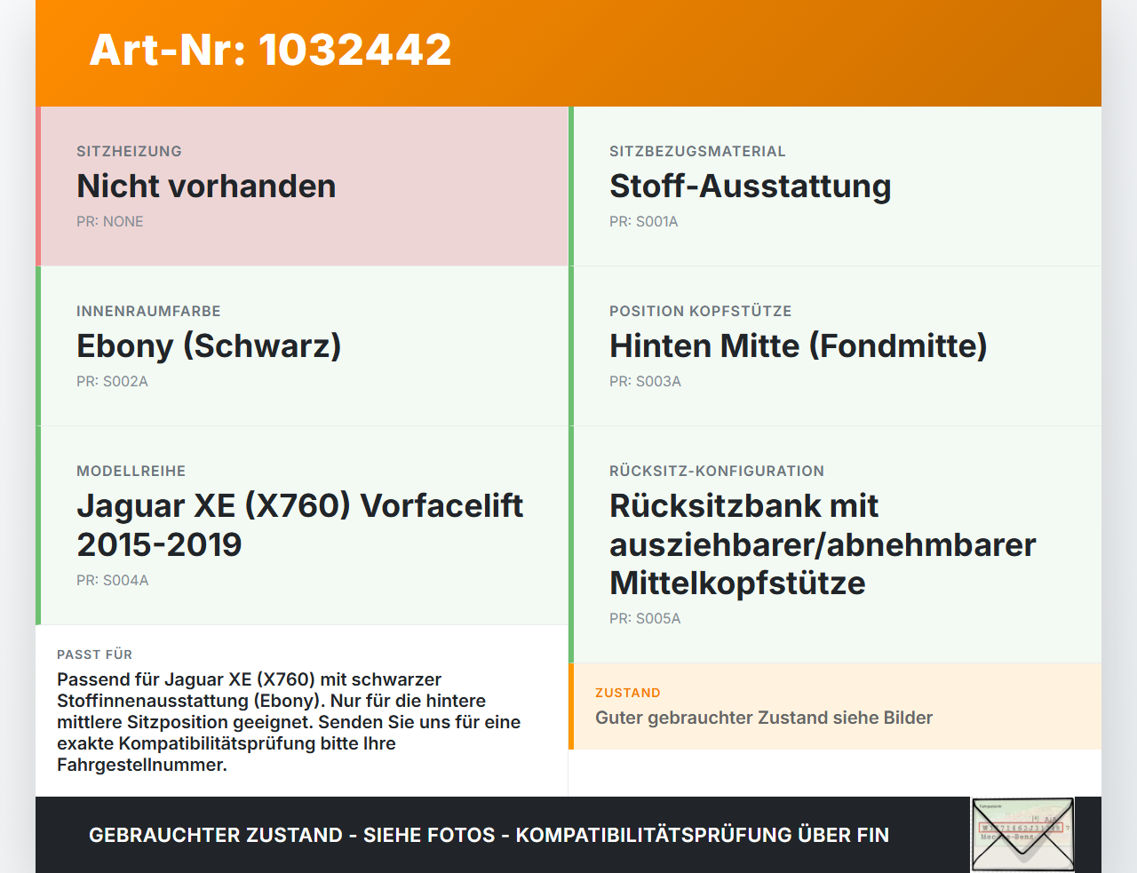Jaguar XE X760 15-19 Kopfstütze Stoff Schwarz Mitte Jaguar XE X760 15-19 26.08.2018 gebraucht Vorschau 3