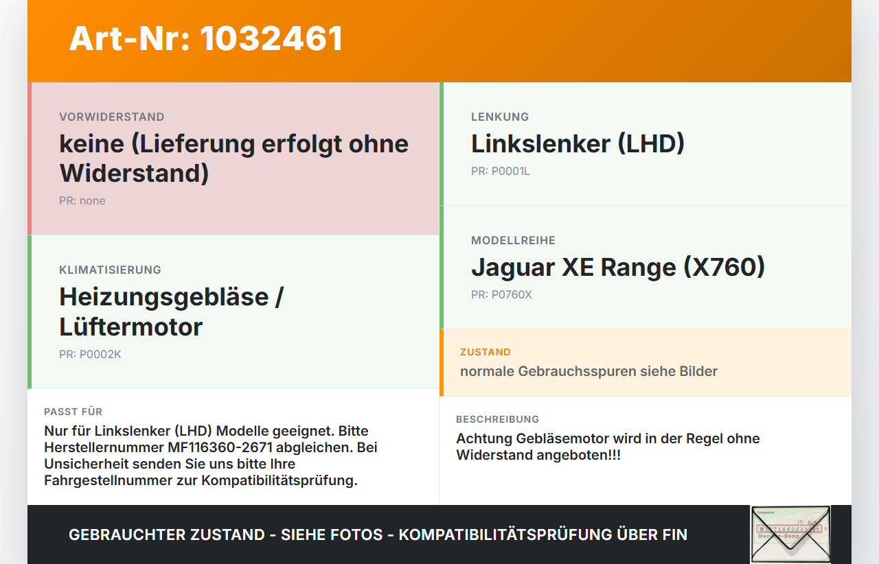 Jaguar XE X760 15-19 Gebläsemotor Lüftermotor Heizungsgebläse Jaguar XE X760 15-19 26.08.2018 MF116360-2671 gebraucht Vorschau 3