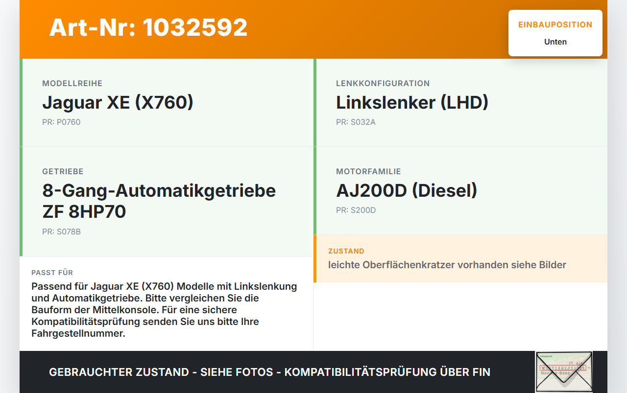Jaguar XE X760 15-19 Blende Innen Einbaurahmen für Mittelkonsole Unten Jaguar XE X760 15-19 26.08.2018 171009BB... Vorschau 3